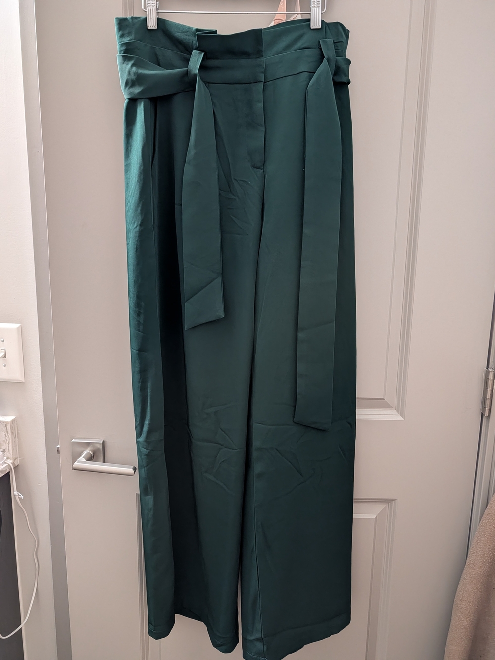 Petal & Pup High-Waist Wide-Leg Pants in Deep Teal with Self-Tie Belt